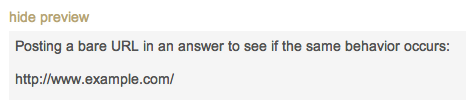 Screenshot of the preview for this answer showing that the URL is not automatically rendered.
