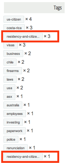 Tag list for site with "residency-and-citize..." listed twice!